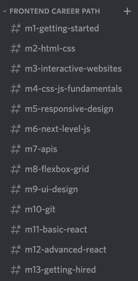 screenshot of Career Path module channels